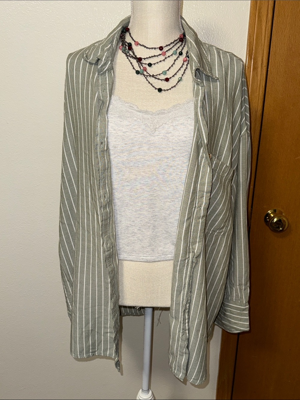 American Eagle Striped Open Back Button-Down Top size XL